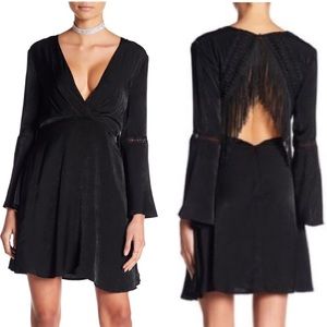 NWT Jetset Diaries Spartel Fringe Open Back Mini Dress Black M